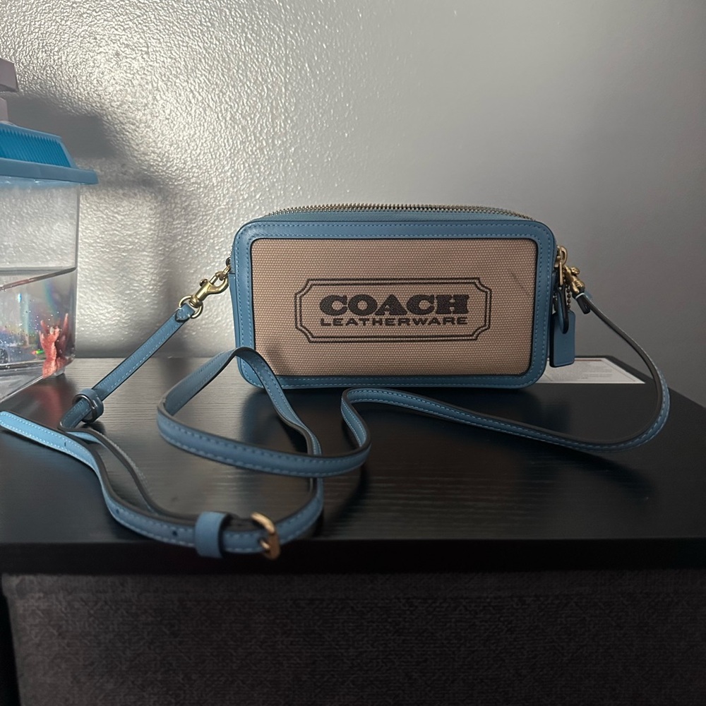 Coach Leatherware Blue and Beige Crossbody/Wristlet Bag